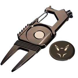 GFOXX PF-Golf Divot Tool Set, 2 Pieces, Multifunctional Divot Tool with Magnetic Ball Marker, Integrated Brush & Bottle Opener, Zinc Alloy, Black, 9.3 cm