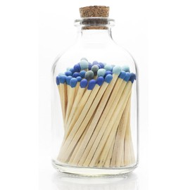 River Birch Decorative Matches in a Bottle with Striker - Cute & Colored Matches - 1 Bottle, Shades of Blue Tip, 60 Matches