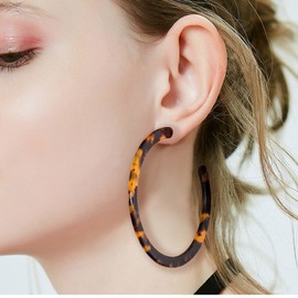Resin Hoop Earrings Mottled Tortoiseshell Acrylic Earrings Round Circle Boho Statement Earrings for Women(B: 1 Tortoiseshell Large)
