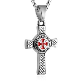 AsAlways Stainless Steel Knights Cross Templar Eternal Celtic Irish Knot Pendant Necklace, 22+2 Inch Chain (Sliver)
