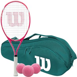 Wilson Tempest Pro Lite Tennis Racquet Bundled with an Advantage 2.5 Racquet Holder Bag (Green) and 3 Pink Balls