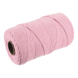 sourcing map Cotton Rope Twisted Braided Twisted Single Strand Cord, Bright Pink 200M/219 Yard 4mm Dia for Wall Hanging, Plant Hanger, Knitting, Macrame Knotting