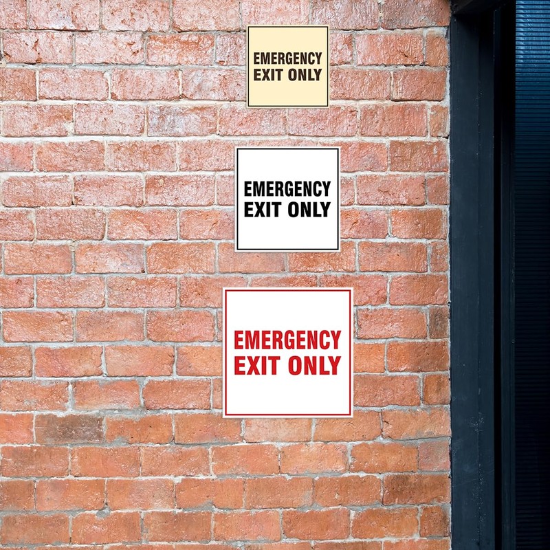 Square Emergency Exit Only Sign with Adhesive Tape, Mounts On