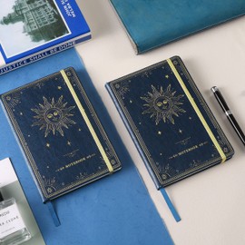 Ruled Notebook/Journal – Premium Thick Paper Faux Leather Classic Writing Notebook with Pocket + Page Dividers Gifts, Banded, Large, 144 Pages, Hard Cover, Lined (5.8''x 8.4'') - Blue