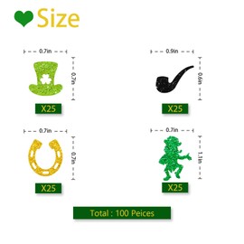 St Patrick's Day Confetti, Shamrock Table Confetti, Horseshoe Iron Paper Confetti, Black Glitter Pipe Cut Out, St. Patrick's Day Birthday Party Decorations