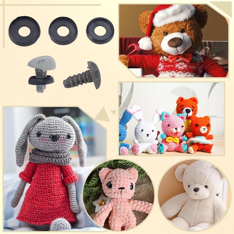 AHANDMAKER 60Pcs Plastic Eyes Washers 6 Styles 10/12/14/16/18/20mm Safety Eyes