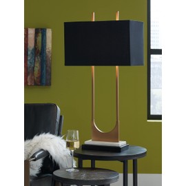 Signature Design by Ashley Malana 33" Contemporary Metal Table Lamp with Marble Base, Black & Brass