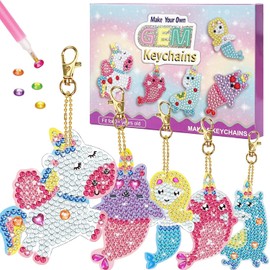 Arts and Crafts for Kids Ages 8-12, Diamond Painting Kits for Kids, Make Your Own Gem Art Keychains by Number, DIY Birthday Gifts Thanksgiving Christmas Crafts for Girls Boys Ages 3-5 4-6 6-8 10-12 (Unicorn & Mermaid)