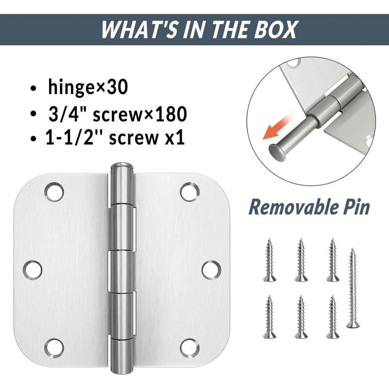 HOSOM 30 Pack Door Hinges 3.5" Satin Nickel Interior Door