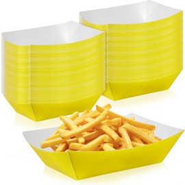 100 Pcs Yellow Paper Food Tray Sturdy Disposable Food Boats Nacho Plates Disposable Serving Snack Trays for Catering, Party Birthday Supplies, and Food Service (Yellow)