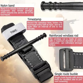 Pack of 2 Tourniquet Tactical Equipment Emergency Outdoor Tourniquet for One-Handed Operation of the Hemostatic Bandage Hiking Mountaineering Sports Camping (95 cm Black)