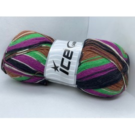 Colorway Sock Yarn - 100 Gram (3.53 oz) 400 Meters (437 Yards) Superfine Sock Fingering Weight Yarn - Magenta Green Brown Black Cream