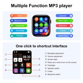 Wearable 32GB MP3 Player with Bluetooth 5.3, SWOFY M2 Music Player with Touch Screen and Wrist Band HiFi Sound, Built-in Speaker, Recording, Fitness Tracker Ideal for Sports Running & Gym Black