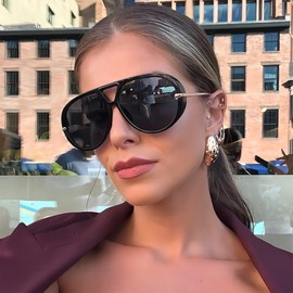 SODQW Oversized Aviator Sunglasses with Earring for Women Fashion Designer Sun Glasses UV400 Protection 2025 Ladies Shades