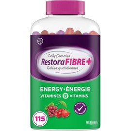 Energy Daily Prebiotic Fibre Supplement Gummies for Adults, Promotes Regularity and A Healthy Digestive System and Supports Energy Metabolism, Packed with B Vitamins, 115 Count