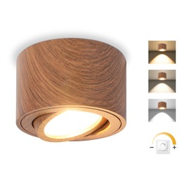GeyouLux LED Surface-Mounted Spotlight, Dimmable, Extra Flat & 30° Swivel, Diameter 80 x 50 mm, Ceiling Spotlights, Dark Wood, Includes 5 W 500 LM LED Module 230 V - 3000 K/4000 K/6500 K, Surface-Mounted Spotlights, Pack of 1