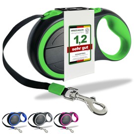 DOMOPRIMA Flexible Dog Lead in 3 Sizes (S,M,L) and 4 Colours (Grey, Blue, Green, Pink) - Robust and Safe Flexible Lead for Your Four-Legged Friend (Green, M)