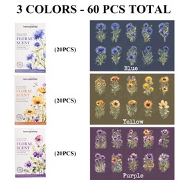 Kinretixia 60-Piece Watercolour Flower Sticker Set, Waterproof, Transparent, Botanical Flowers Journaling Stickers for Scrapbook, Junk Journal Accessories, Bullet Journals
