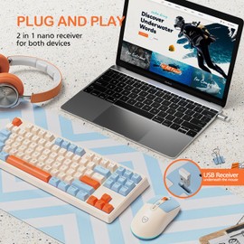 2.4G Wireless Keyboard and Mouse Combo, RGB Backlit Keyboard Mouse Set for Windows, Android & MacOS, Aesthetic Keyboard Mouse with USB & Type-C Dongle for PC Computers, Macbooks, Laptops, Ivory