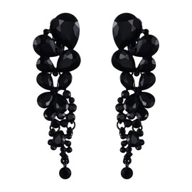 EVER FAITH Women's Earrings Austrian Crystal Elegant Water Drop Wedding Clip On Earrings Ear Jewellery Dangle Grey Black Tone, Crystal, No information