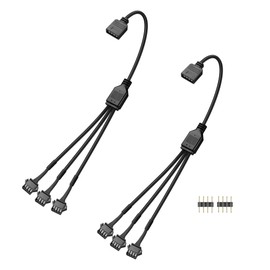 GINTOOYUN 2 pieces 1 to 3 ARGB splitter cable, 12 V, 4-pin female to three SM 4-pin female addressable RGB splitter cable for LED light strips, 12 V ARGB fan, computer case, etc. (11.8 inches) (style