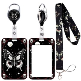 Goth Lanyards for ID Badges, Moon Skull ID Badge Holder with Lanyard Retractable Badge Holder Reel Clip, Men Women Key Lanyard Keychain