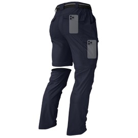 Men's Hiking Convertible Zip Off Pants Outdoor Waterproof Quick Dry Lightweight Fishing Safari Travel Cargo Work Pants Navy 36