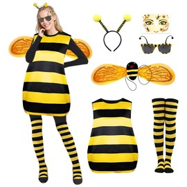 Angenster Bee Costume Set for Women, Animal and Nature Costume for Adults Women with Bee Wings Tutu Skirt and Bee Headband Leg Sleeves Costume Accessory, Bee Costume Carnival Outfit (Yellow, L)