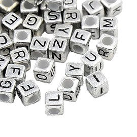 HONBAY 78PCS Metal Silver Letters Alphabet Cube A-z Cube Spacer Beads Cub 7mm