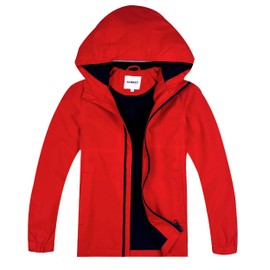 KFRRZC Boys Rain Jackets Waterproof Hooded fleece Raincoats Lightweight Windbreakers for Kids(Red,6-7)
