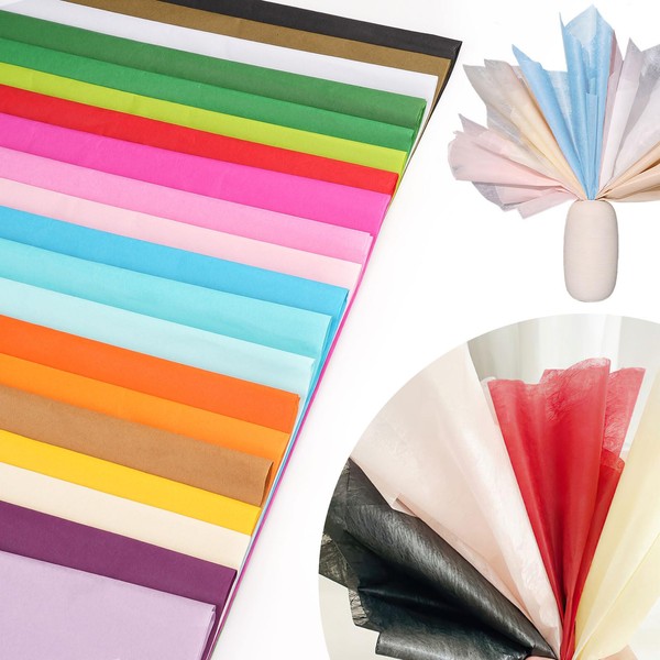 Tissue Paper 70 x 50 cm, 60 Sheets Colourful Tissue Paper for Packaging, 16 g/m Transparent Paper Packaging Material, Tissue Paper Craft Paper for Creating Pompoms, Paper Flowers, Decor Gift Bags