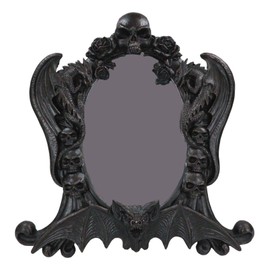 Ebros Gift Black Gothic Nosferatu Vampire Lair Dragons Bat Skull and Roses Decorative Vanity Desktop Table Or Wall Hanging Mirror Figurine with Dark Alchemy Ossuary Macabre Boudoir Accent