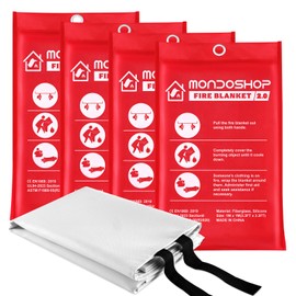 Mondoshop Silicone Fire Blanket for Home - 4Pack 40"x40" Emergency Fire Blankets for Kitchen, Fire Retardant Blankets for Car, Camping, Grill, Office, Warehouse, School, Picnic