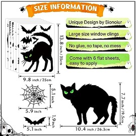 Decoración para ventanas de gato negro de Halloween, calcomanías espeluznantes de casa encantada, murciélagos, telaraña, telaraña, diseño de silueta e