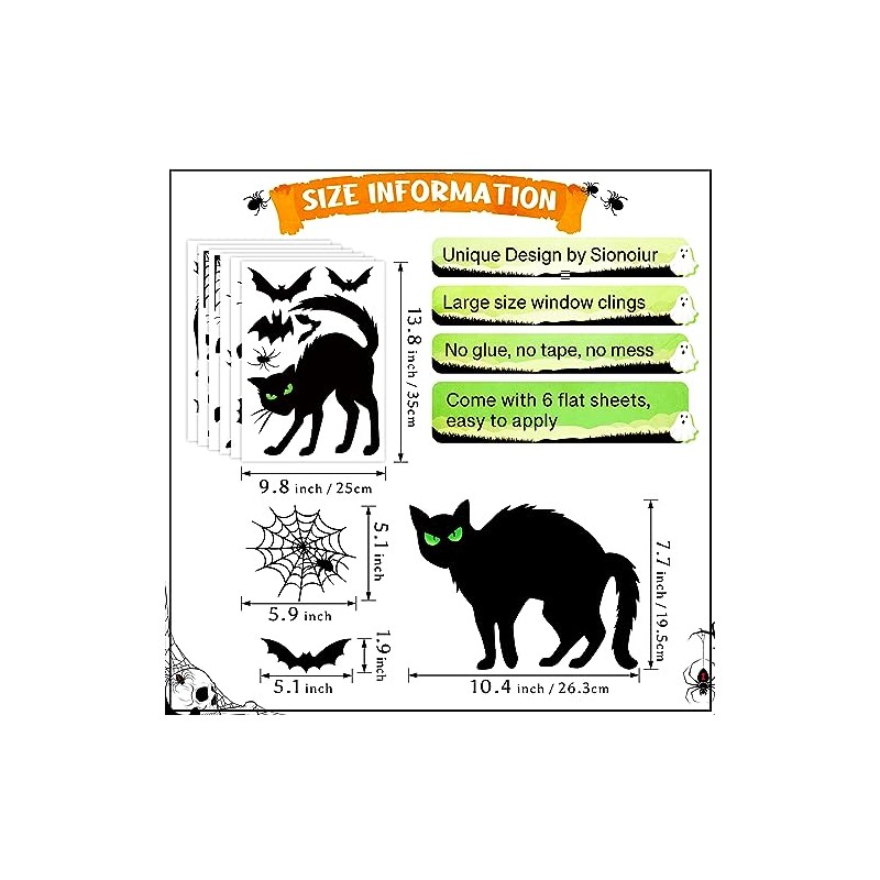 Decoración para ventanas de gato negro de Halloween, calcomanías espeluznantes