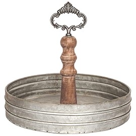 Galvanized Metal and Wooden Single Serving Tray by Felt Creative Home Goods - Decorative Rustic Farmhouse Coffee Table Centrepiece with Wood Dowel for Kitchen Counter, Dining and Living Room Decor