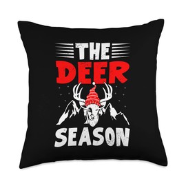 Deer Hunting Deer Professional Hunter Gift Season Deer With Santa Hat And Antlers Hunting Fan Throw Pillow, 18x18, Multicolor