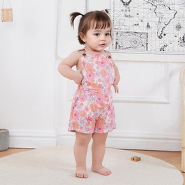 Emmababy Sunflower Overalls Shorts Toddler Girl Sleeveless Butterfly Print Suspender Romper Floral Backless Jumpsuit Shorts (Pink, 2-3 Years)