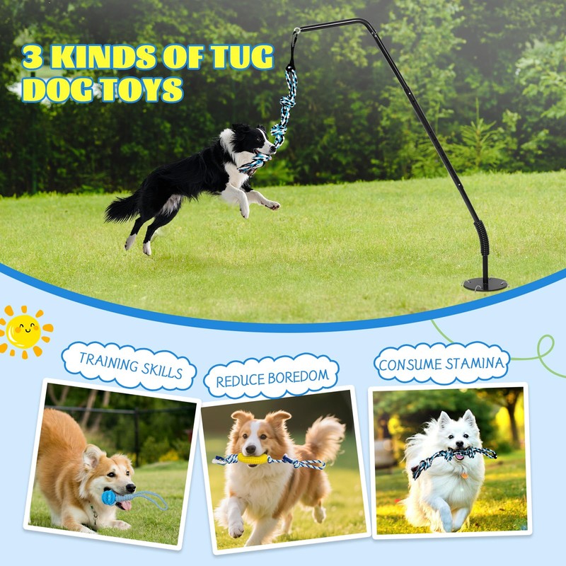 Tether Outdoor Dog Tug Toy, 360° Rotating Spring Pole, 3