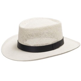 ULTRAFINO Ricardo Vented Gambler Straw Panama Hat Ivory with Leather Hatband X-Large