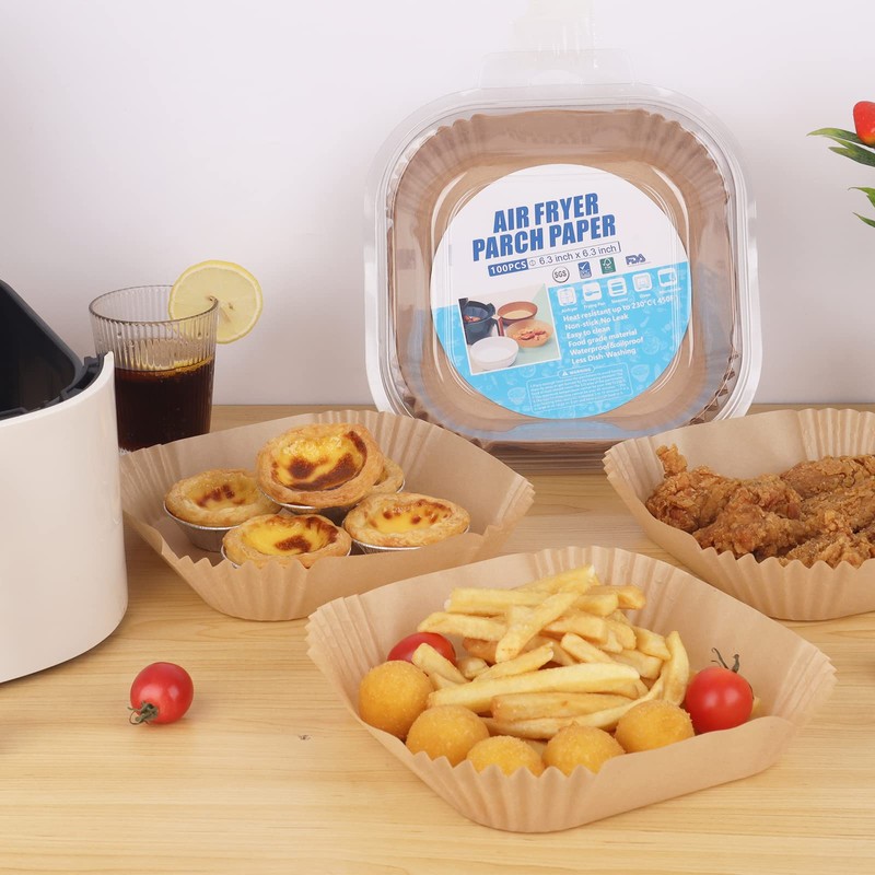 6.3 Inch Air Fryer Disposable Paper Liner, 100 Pcs, Square