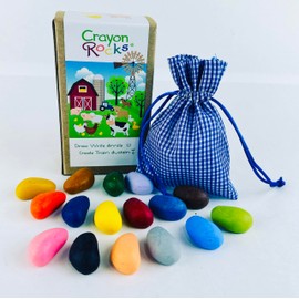 Crayon Rocks, Crayons in a Rock Shape, 16 Count, Tripod Grip Made for Handwriting Development in Kids and Toddlers, Fun & Educational, Creative Activity, Comes in a Farm-Themed Bag - 16 Colors