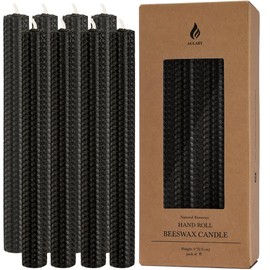 8PCS 9" Black Hand-Rolled Beeswax Taper Candles, Real Pure Beeswax, Handmade Honeycomb Candles, Flat Top