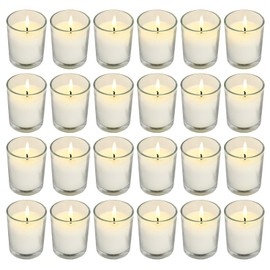 SOFT BREEZE 24 Pack Unscented Votive Candles, Votive Candles Bulk, Glass Candles, Ideal Gift for Wishing,Hydrotherapy, Wedding, Birthday, Holiday, Party, Small Candles Bulk,Votives Candles Set