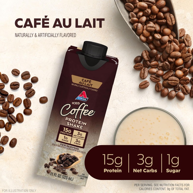 Atkins Café au Lait Iced Coffee Flavored Protein Shake, High