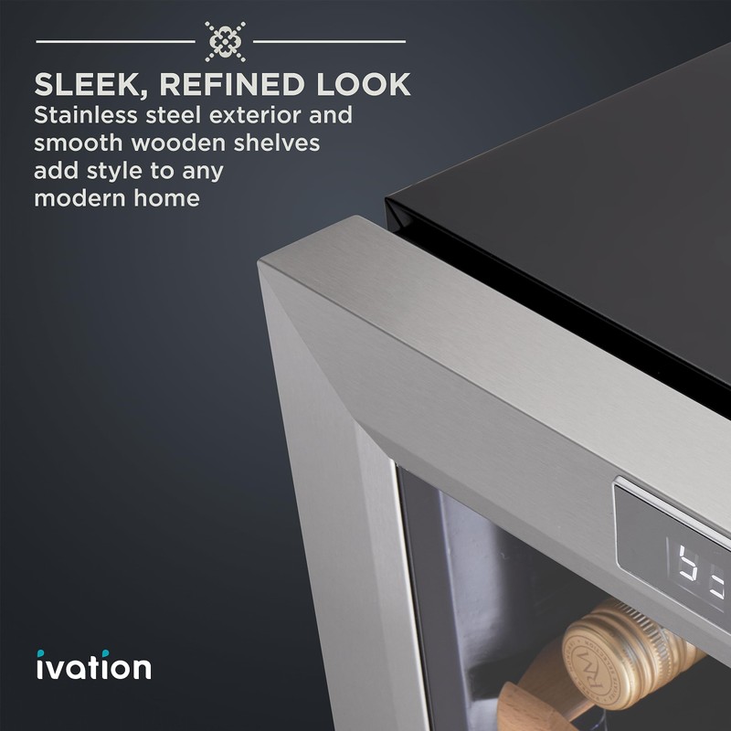 Ivation Premium Stainless Steel 8 Bottle Horizontal Thermoelectric Wine Cooler/Chiller