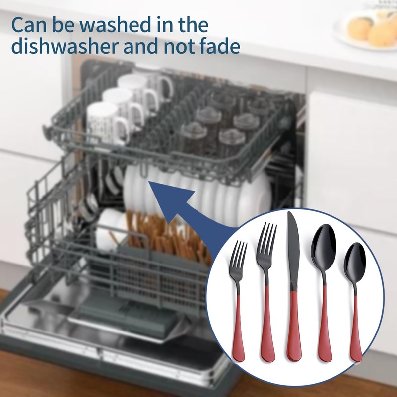 Onlycooker 20-Piece Red Silverware Set 18/0 Stainless Steel Black Silverware