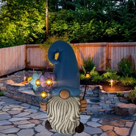 Daisy & Olive Garden Gnome | Large Solar Powered Garden Gnome Statue | Flower & Bee Lights Up | Auto On-Off | Garden Gnome for Yard | Unique Housewarming Gifts