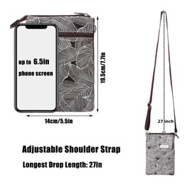 Fiisstina KXF Canvas Cell Phone Purse Wallet Freshing Elegant Leaf Pattern Small Crossbody Bag Lightweight Shoulder Bag Cellphone Pouch with Adjustable Strap for Women Girls
