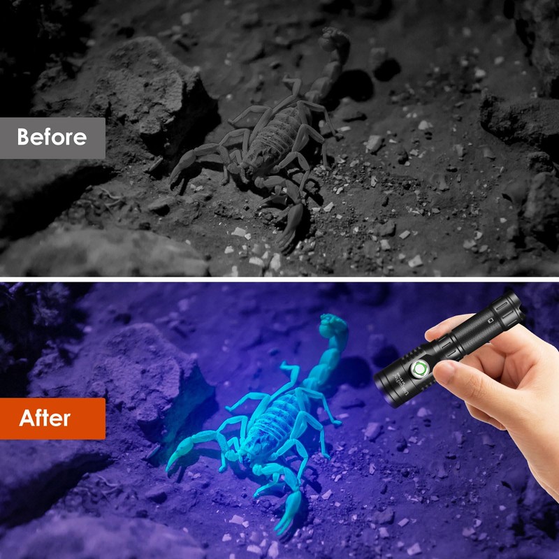UniqueFire 1602-365nm UV Black Light Flashlight, High Power USB-C Rechargeable